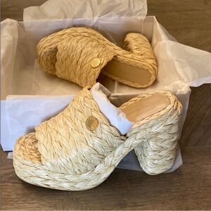 Stella McCartney Natural Woven Platform Mules Skyla raffia